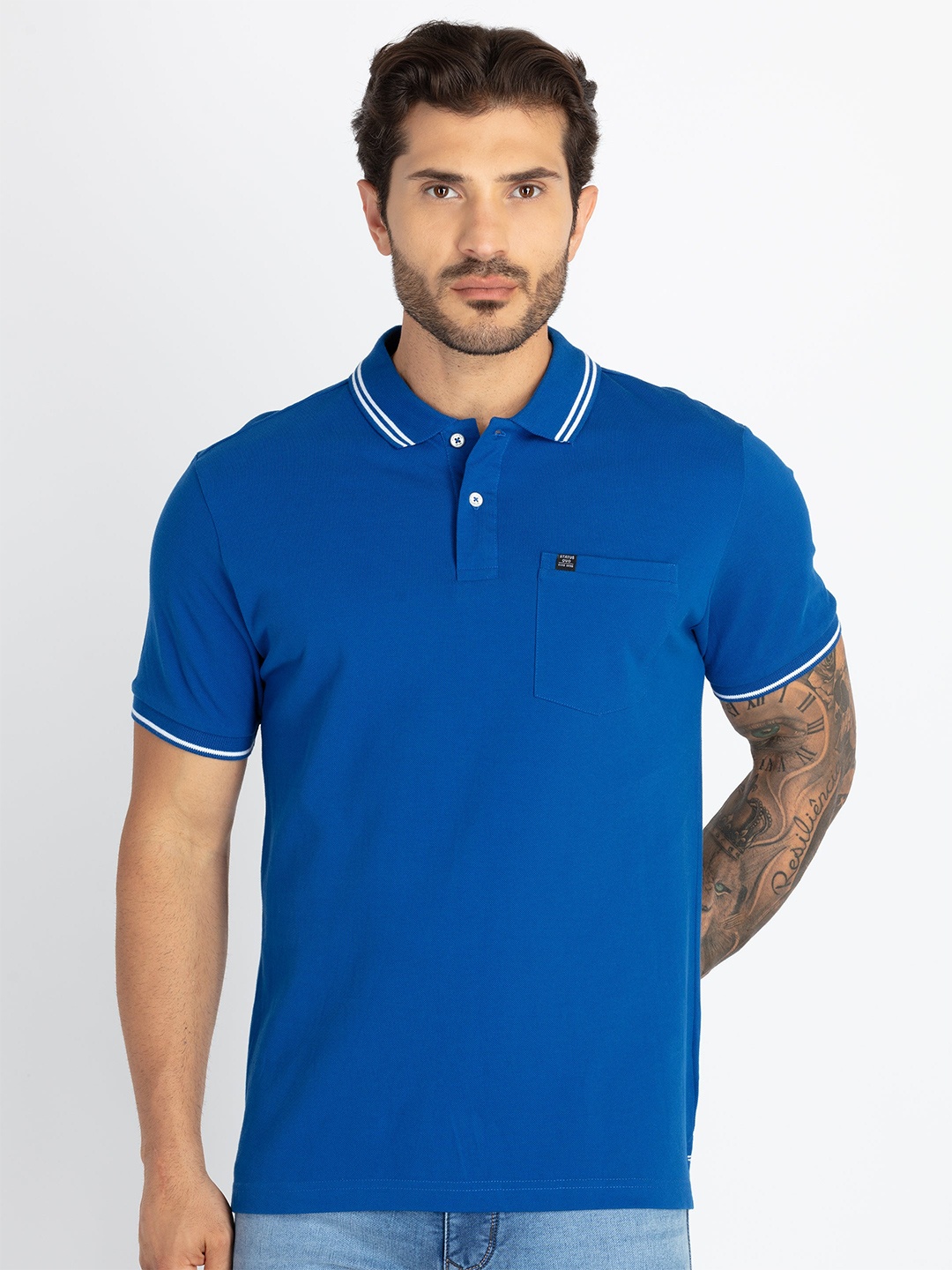 

Status Quo Polo Collar Pure Cotton Slim Fit T-shirt, Blue