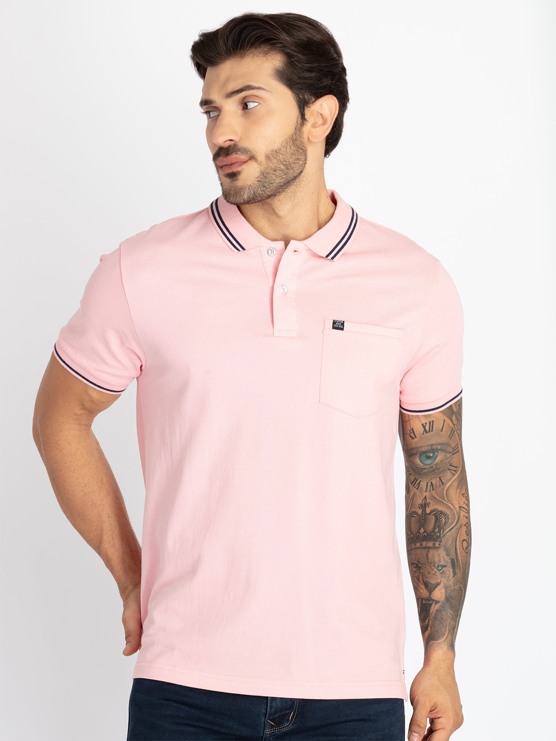 

Status Quo Polo Collar Pure Cotton Pocket Slim Fit T-shirt, Pink