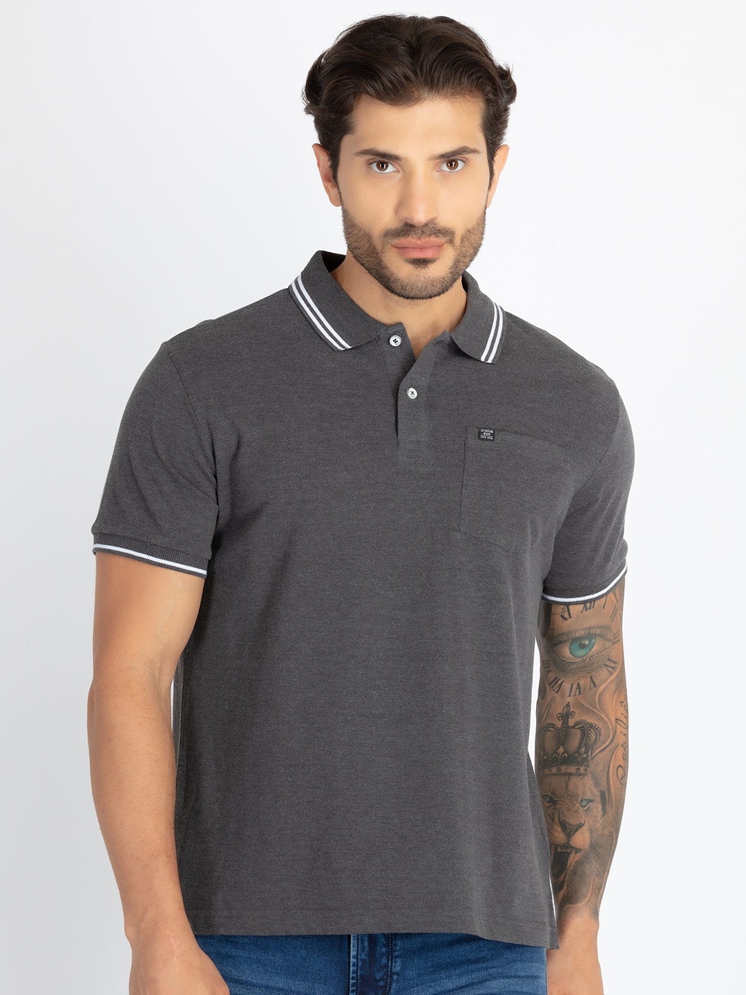 

Status Quo Polo Collar Pocket Slim Fit T-shirt, Grey