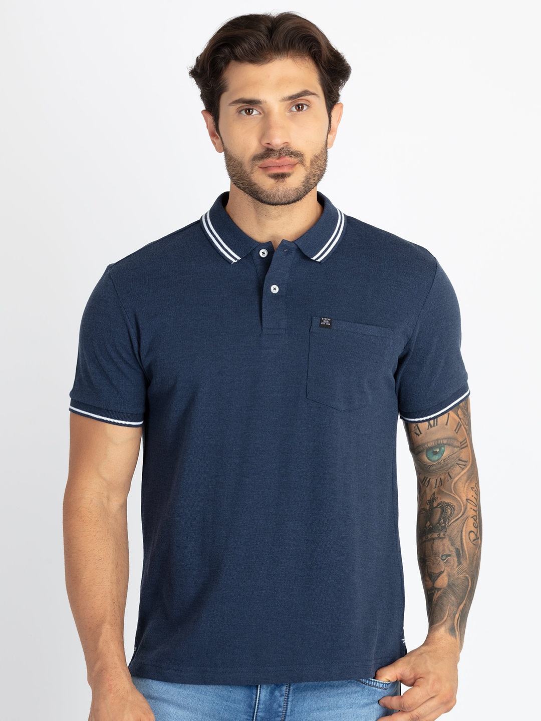 

Status Quo Polo Collar Pure Cotton Slim Fit T-shirt, Blue