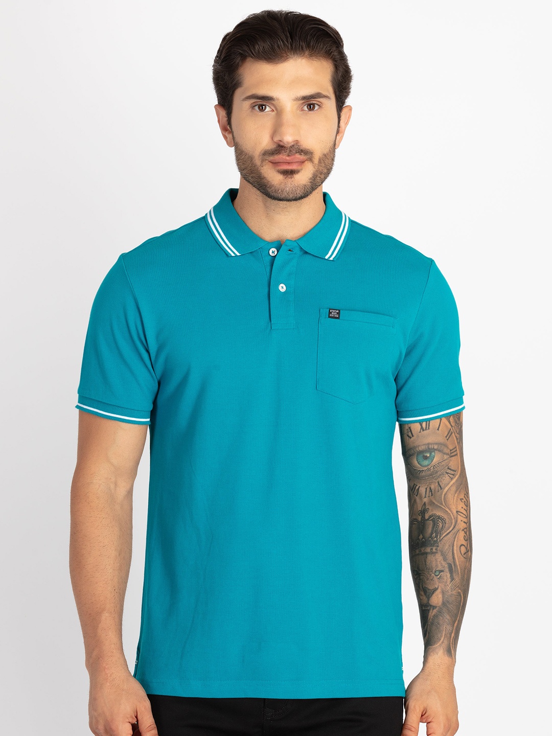 

Status Quo Polo Collar Pure Cotton Slim Fit T-shirt, Blue