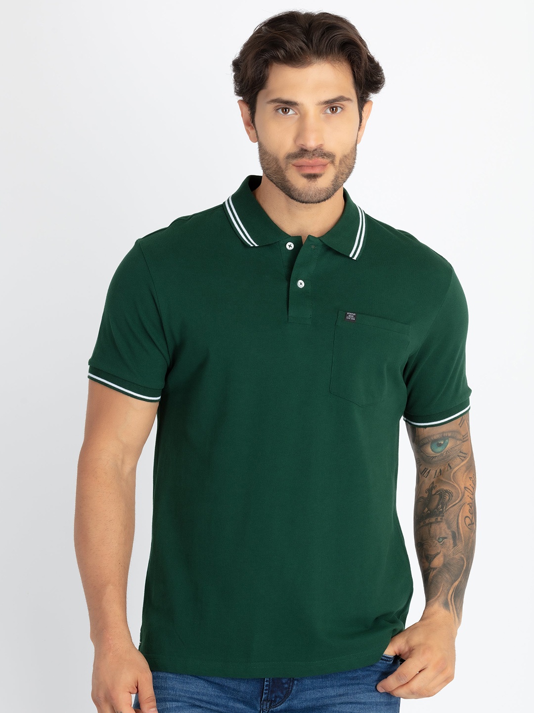 

Status Quo Polo Collar Pure Cotton Slim Fit T-shirt, Green