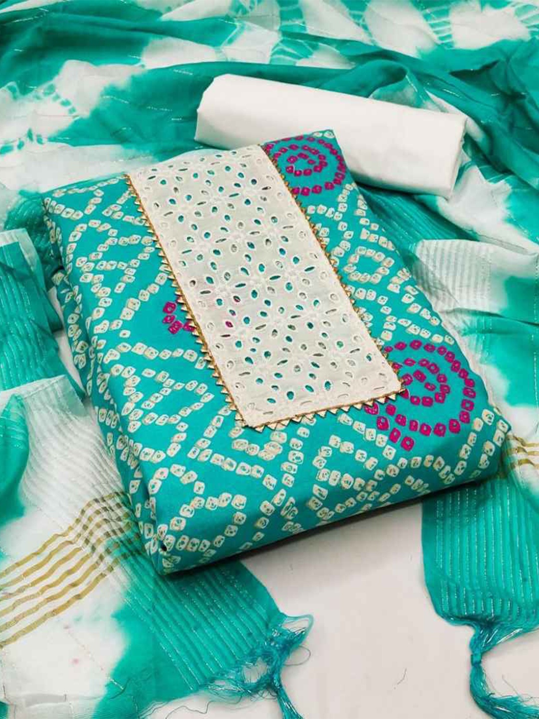 

faxofab Unstitched Dress Material, Blue