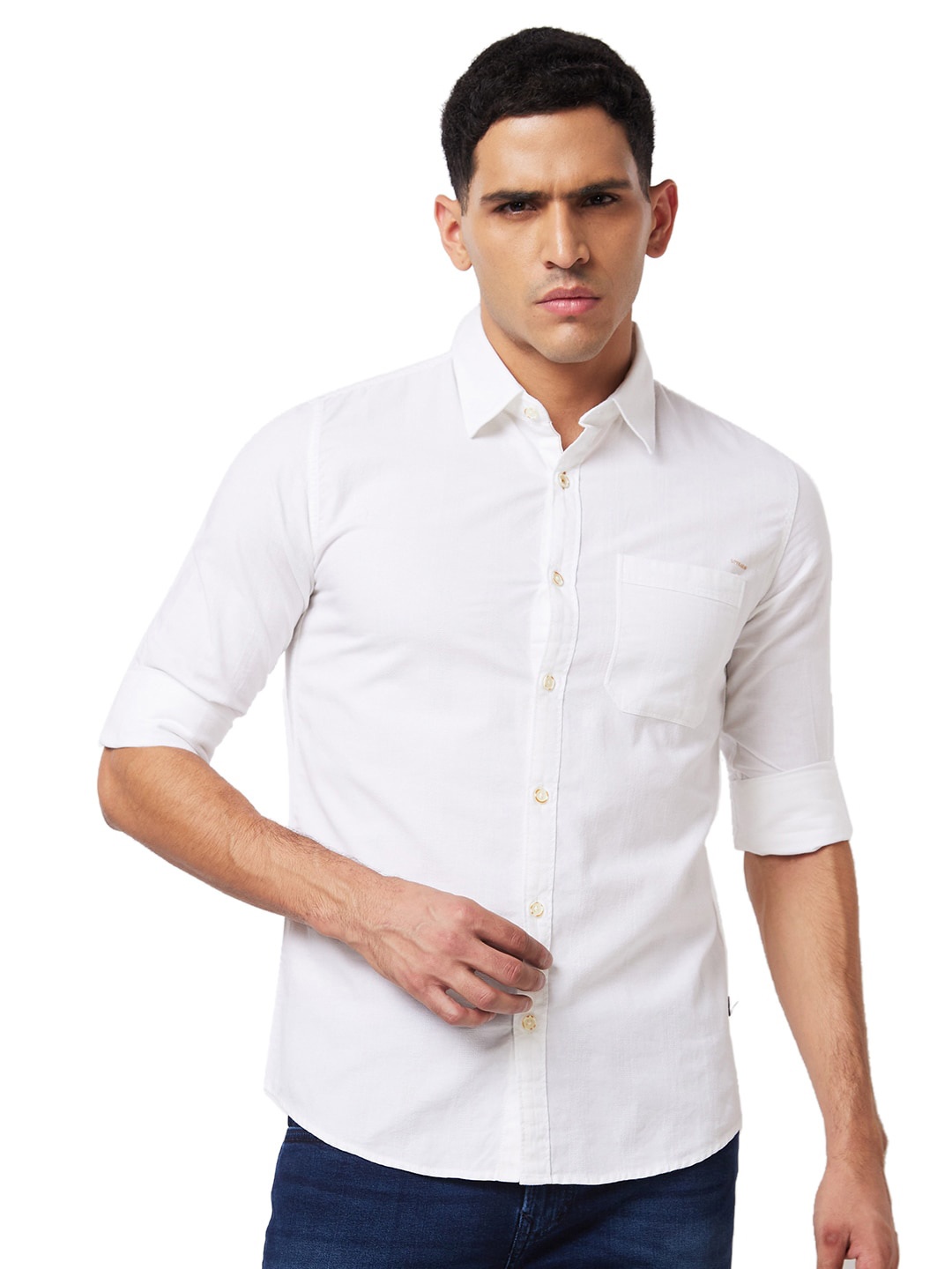 

SPYKAR Spread Collar Long Sleeves Slim Fit Cotton Casual Shirt, White