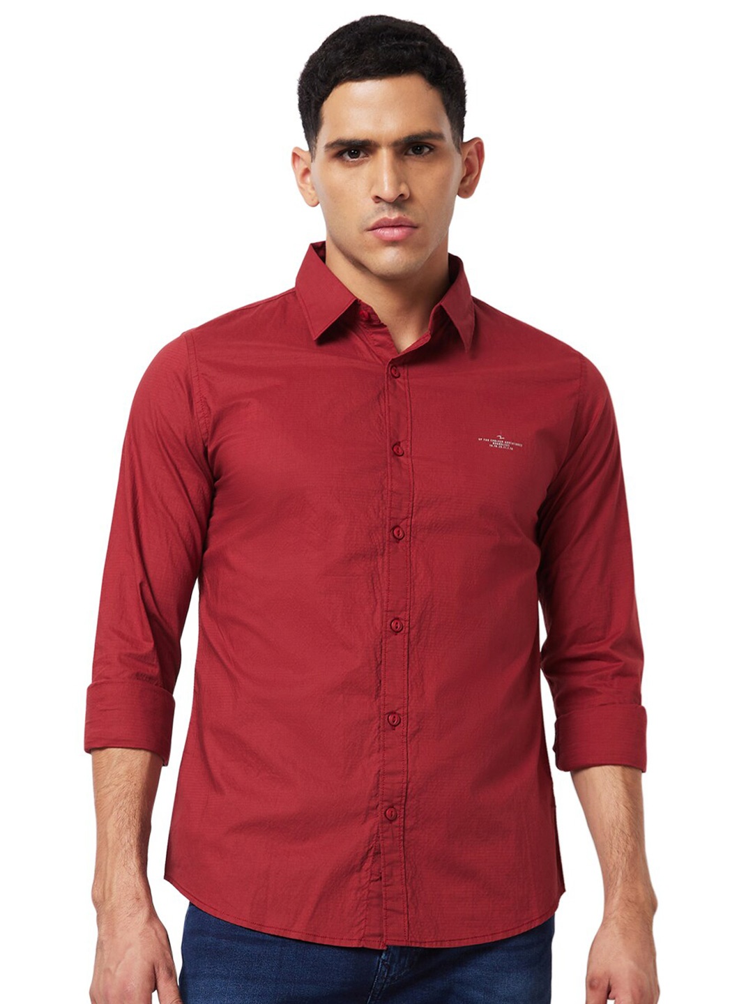 

SPYKAR Slim Fit Opaque Cotton Casual Shirt, Red