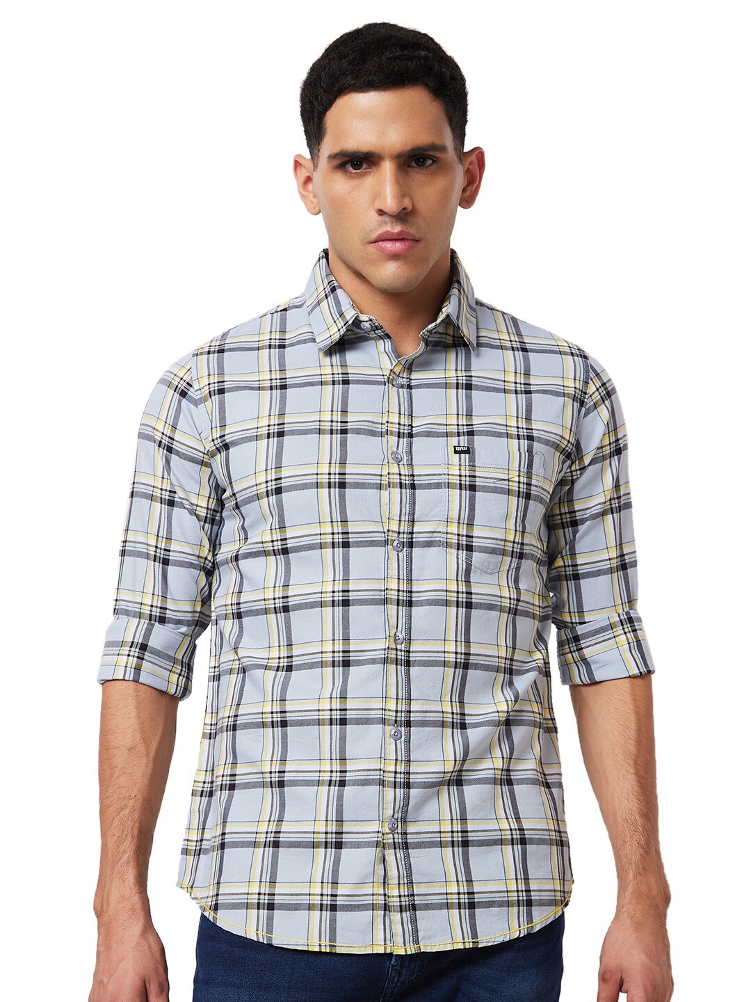 

SPYKAR Slim Fit Tartan Checks Opaque Cotton Casual Shirt, Grey