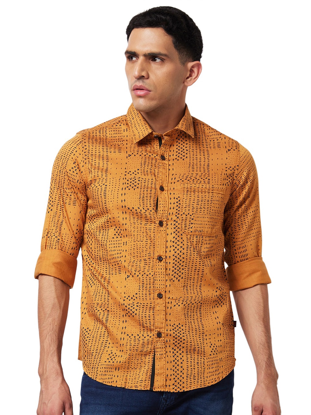 

SPYKAR Abstract Printed Slim Fit Cotton Casual Shirt, Yellow