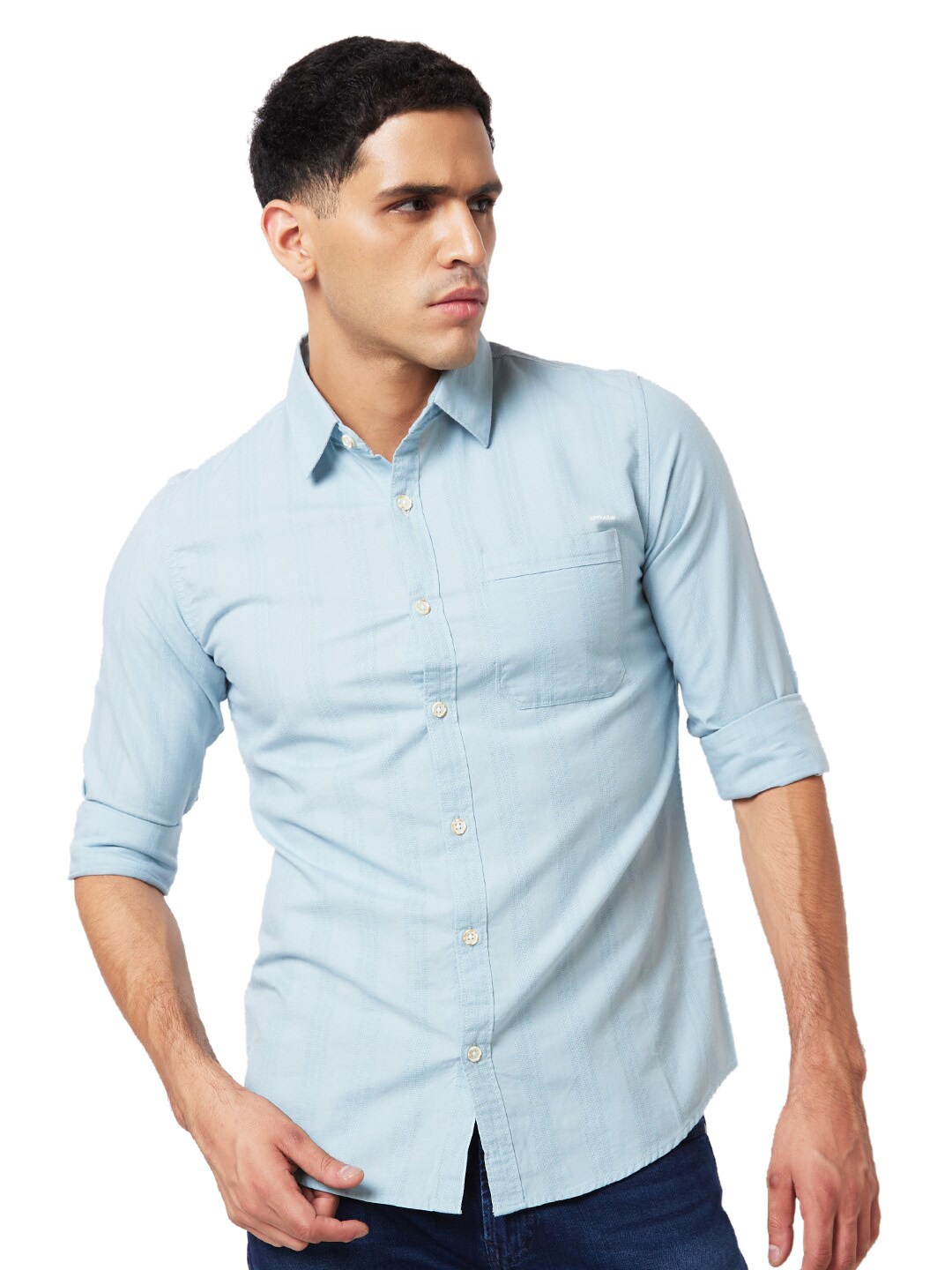 

SPYKAR Spread Collar Slim Fit Cotton Casual Shirt, Blue