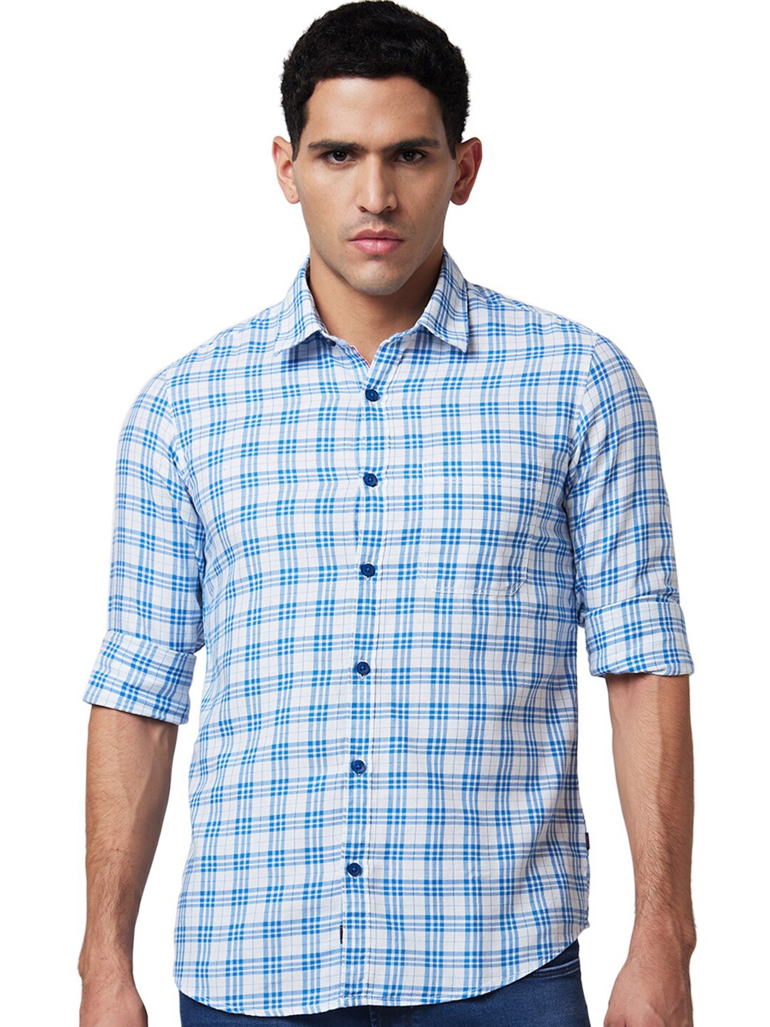 

SPYKAR Men Slim Fit Opaque Checked Casual Shirt, White