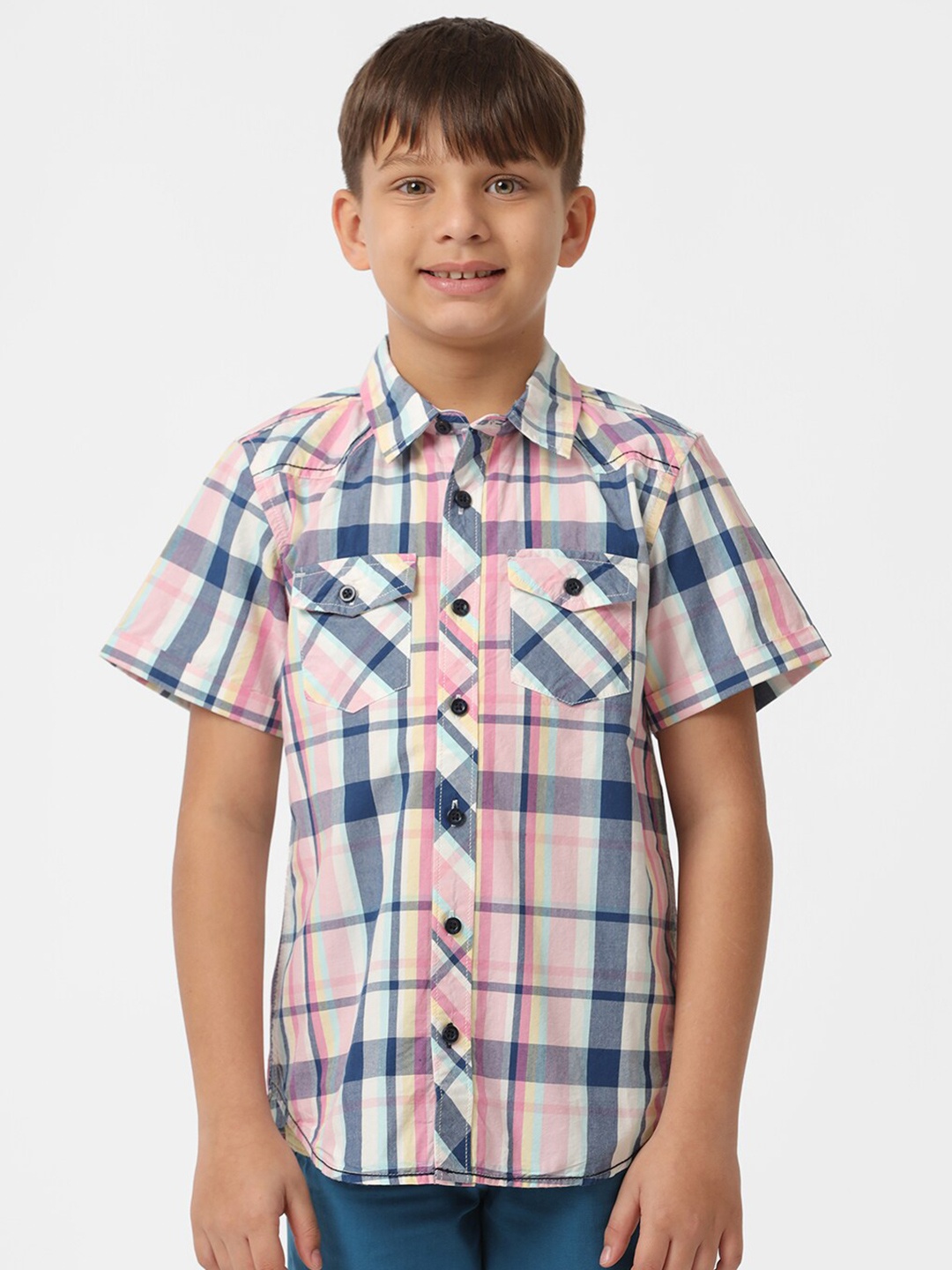 

KATE & OSCAR Boys Smart Checked Cotton Casual Shirt, Blue