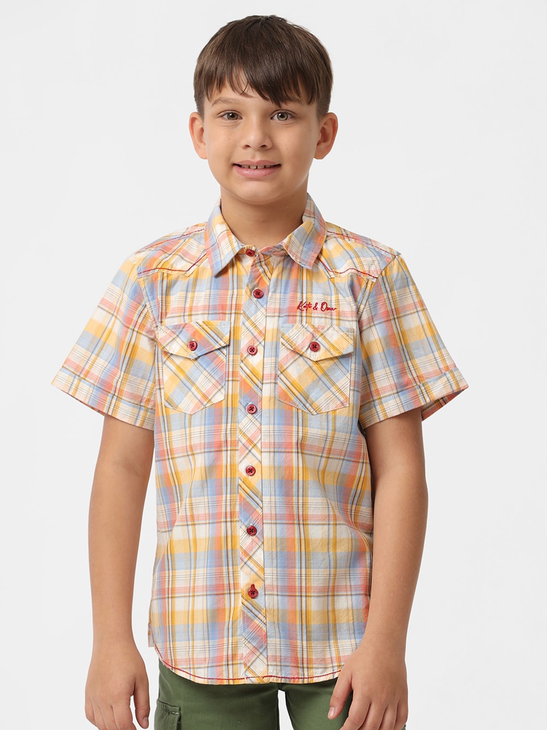 

KATE & OSCAR Boys Smart Checked Cotton Casual Shirt, Yellow