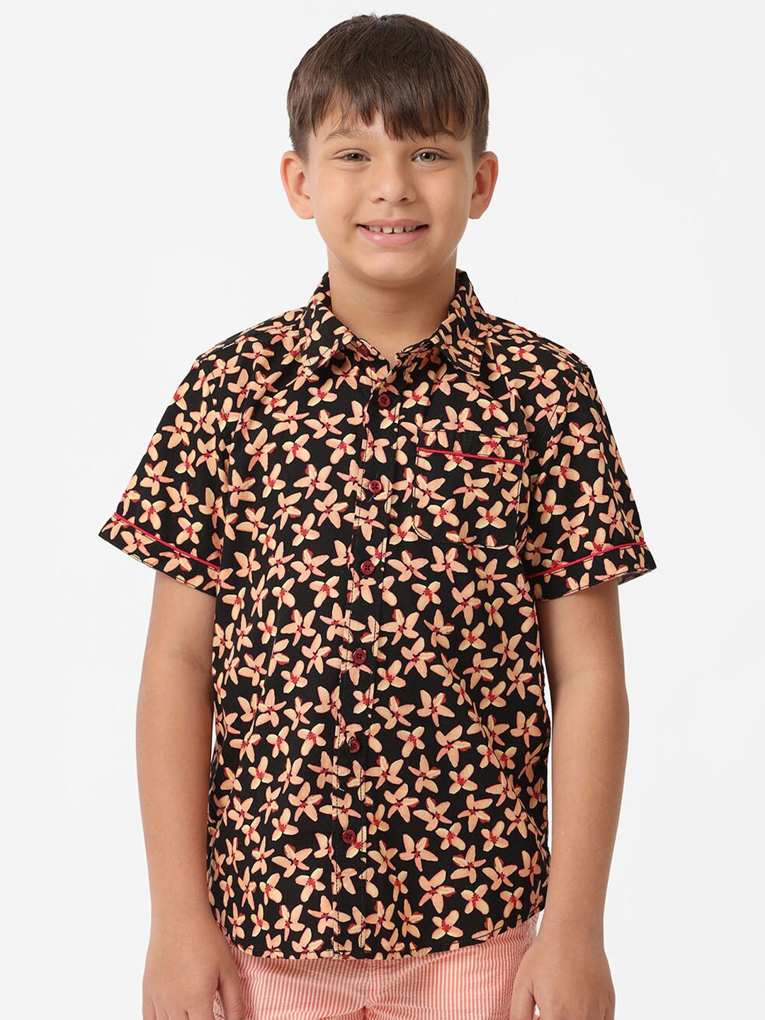 

KATE & OSCAR Boys Smart Floral Printed Cotton Casual Shirt, Black