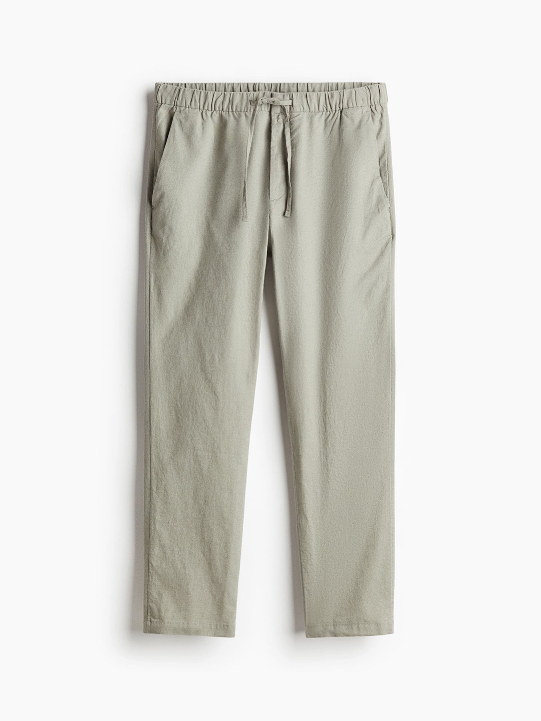 

H&M Men Regular Fit Linen-Blend Trousers, Sea green