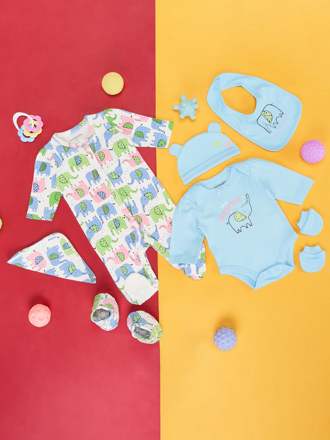 

Pantaloons Baby Infants Pack Of 7 Printed Cotton Baby Apparel Gift Set, Blue