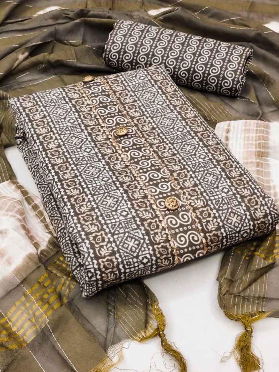 

faxofab Printed Unstitched Dress Material, Coffee brown