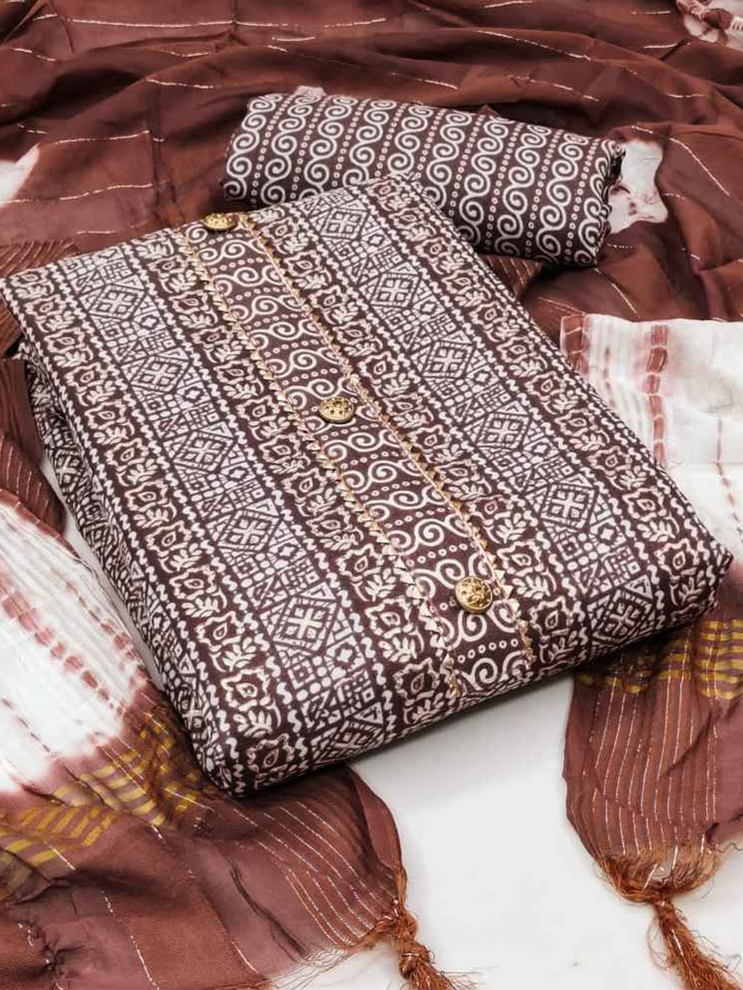 

faxofab Printed Unstitched Dress Material, Brown