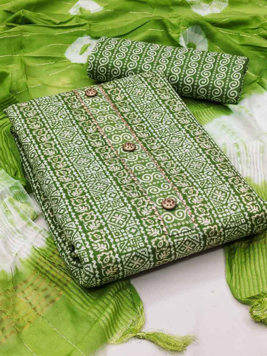 

faxofab Printed Unstitched Dress Material, Green