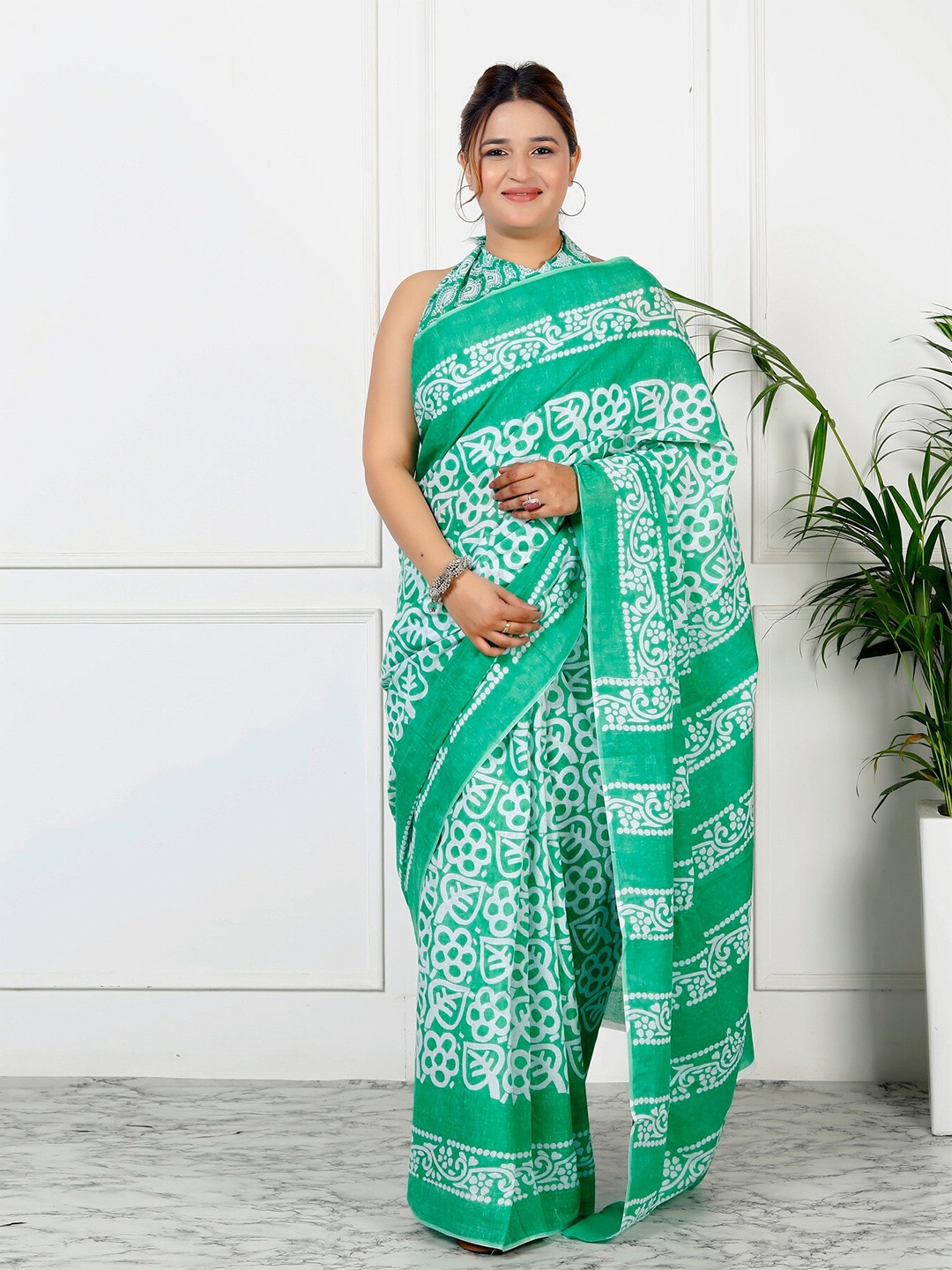 

NIKHILAM Ethnic Motifs Pure Cotton Saree, Sea green