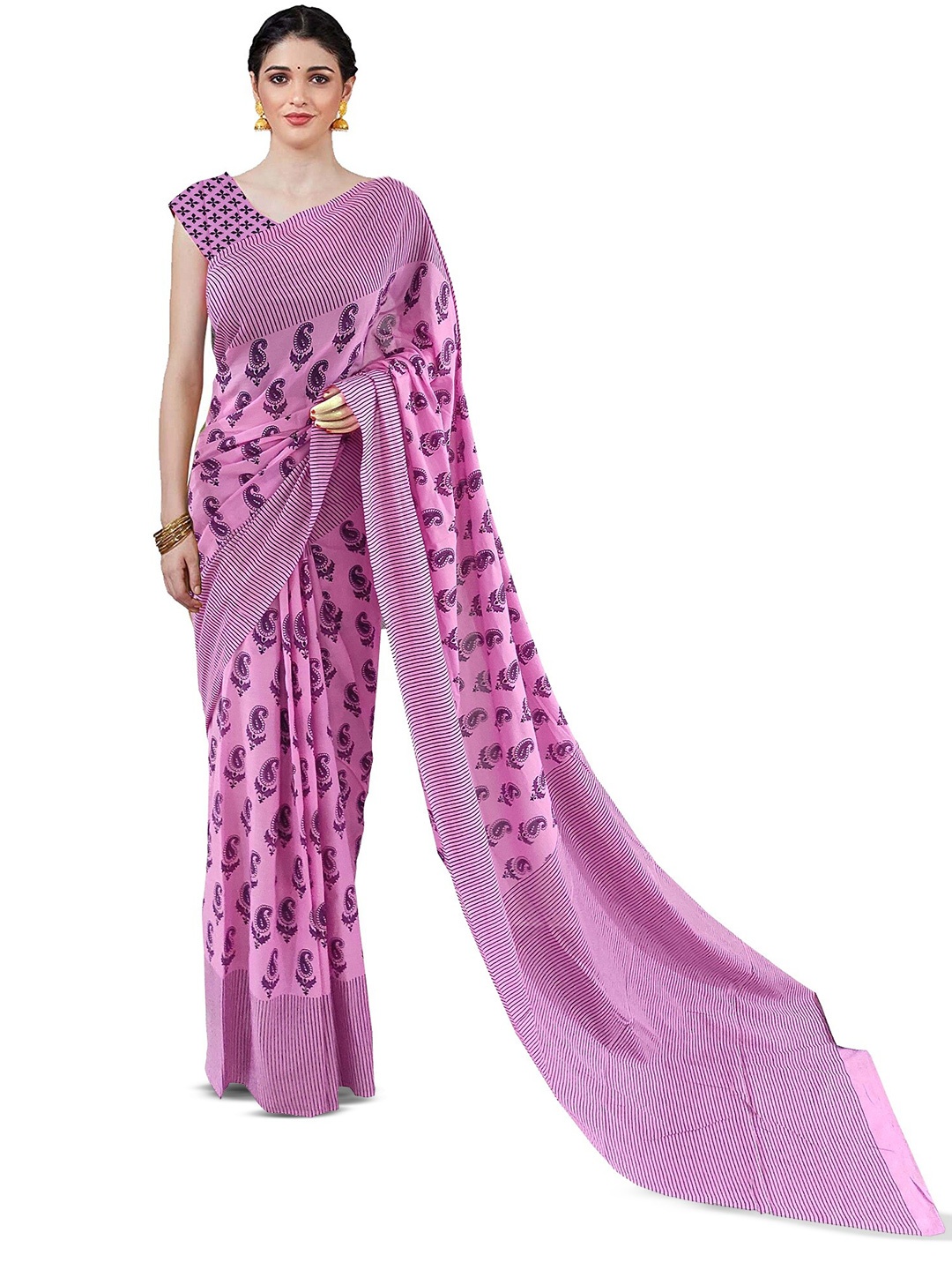 

NIKHILAM Ethnic Motifs Pure Cotton Block Print Saree, Pink
