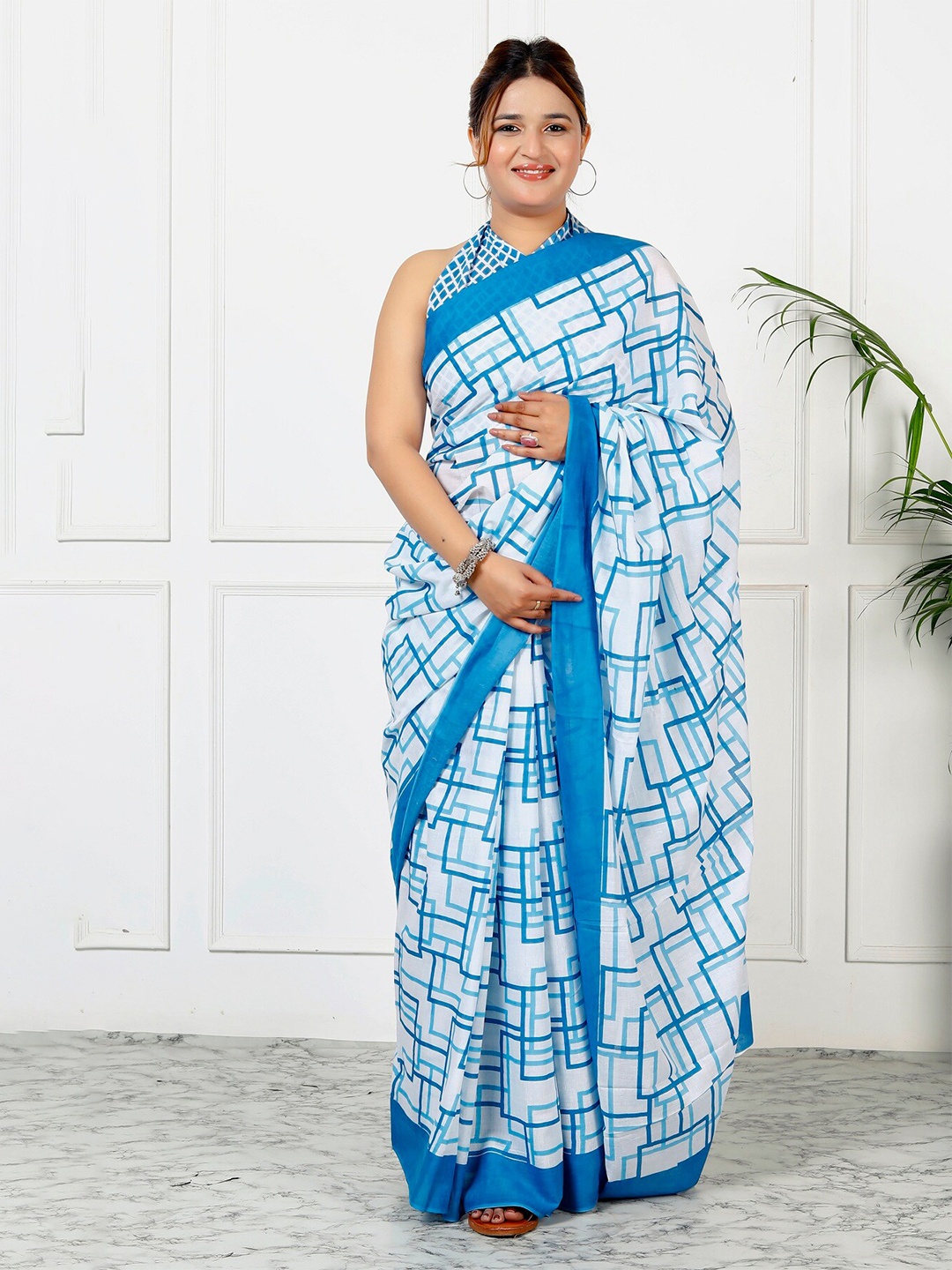 

NIKHILAM Pure Cotton Ikat Saree, Blue