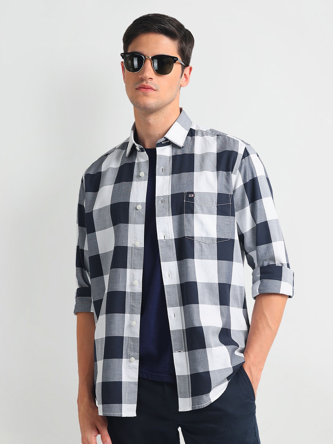 

Arrow Sport Slim Fit Gingham Checks Pure Cotton Casual Shirt, Blue