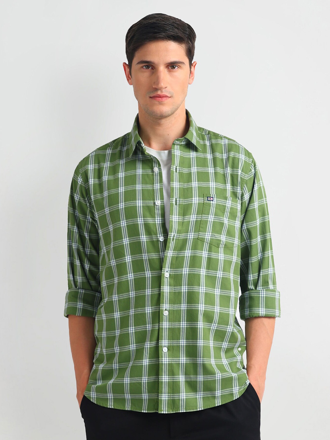 

Arrow Sport Slim Fit Tartan Checked Twill Weave Pure Cotton Casual Shirt, Green