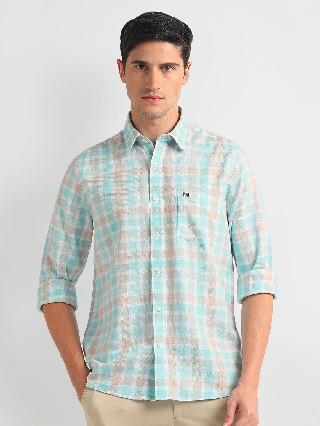

Arrow Sport Slim Fit Checked Pure Cotton Casual Shirt, Blue