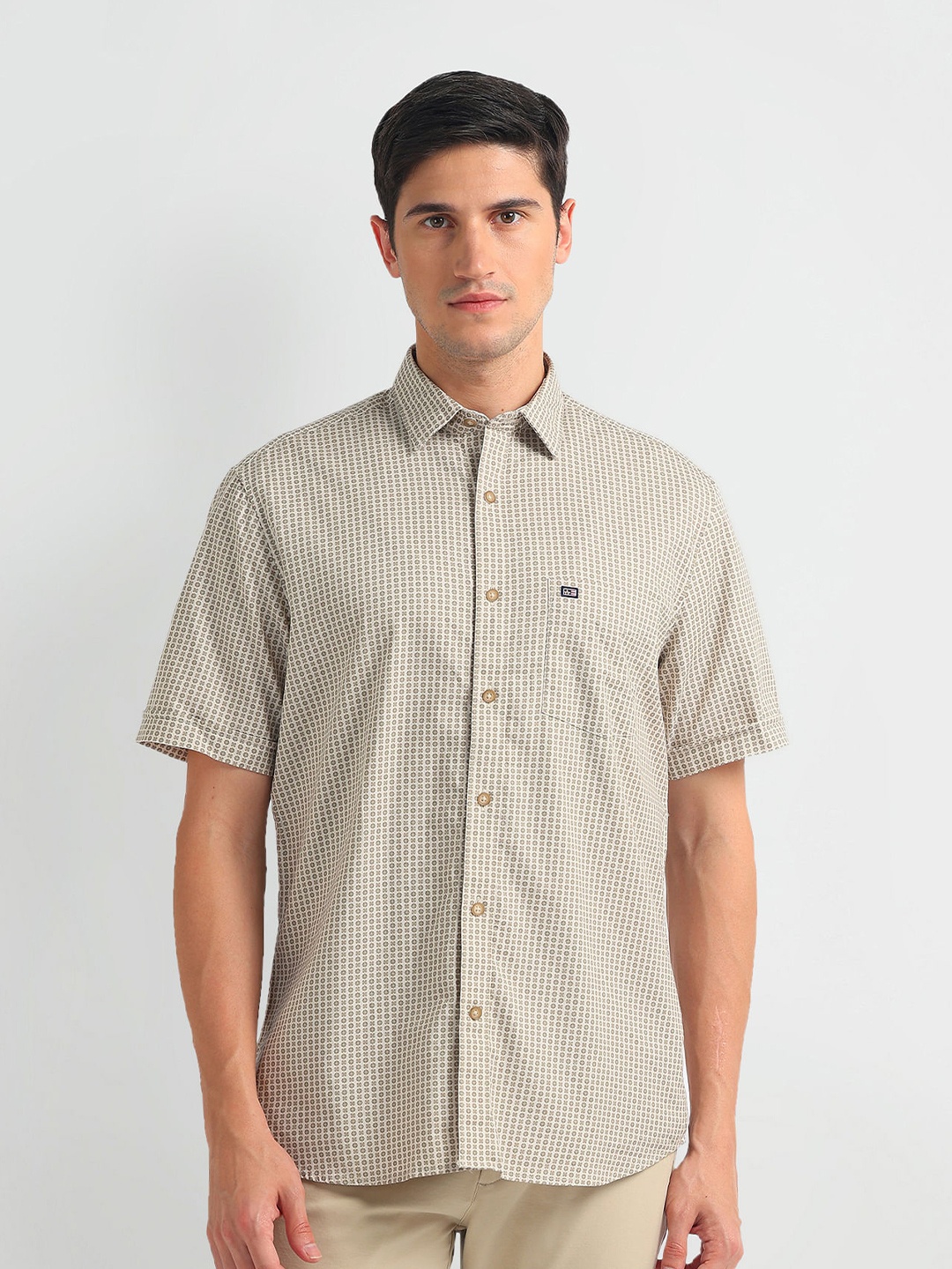 

Arrow Sport Abstract Printed Pure Cotton Casual Shirt, Beige