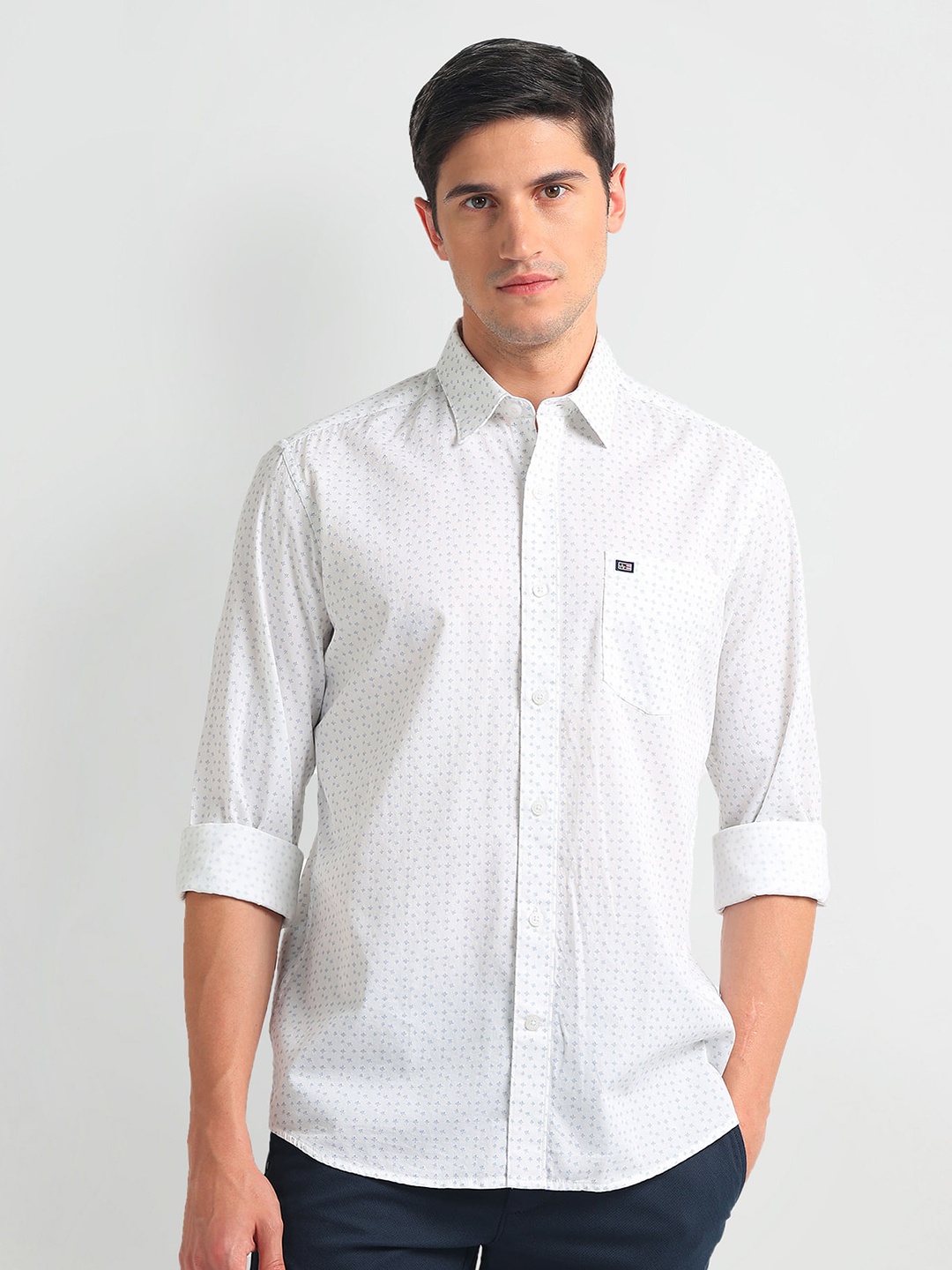 

Arrow Sport Slim Fit Micro Ditsy Printed Twill Weave Pure Cotton Casual Shirt, White