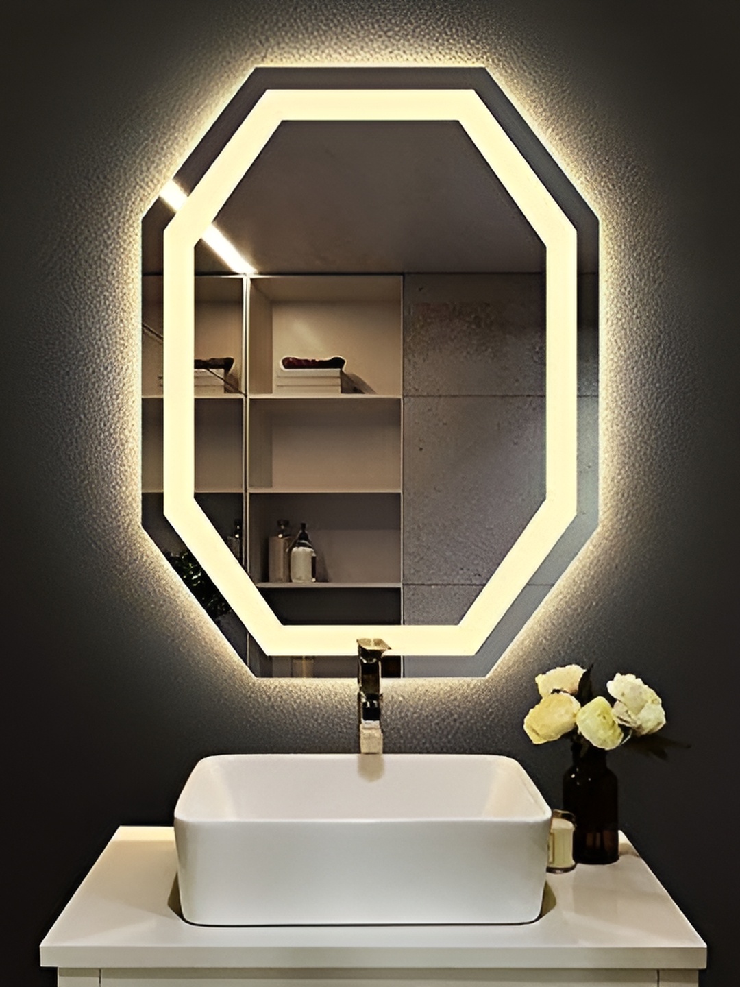 

SMILESELLERS Beautiful Modern Yellow Octagonal LED Mirror