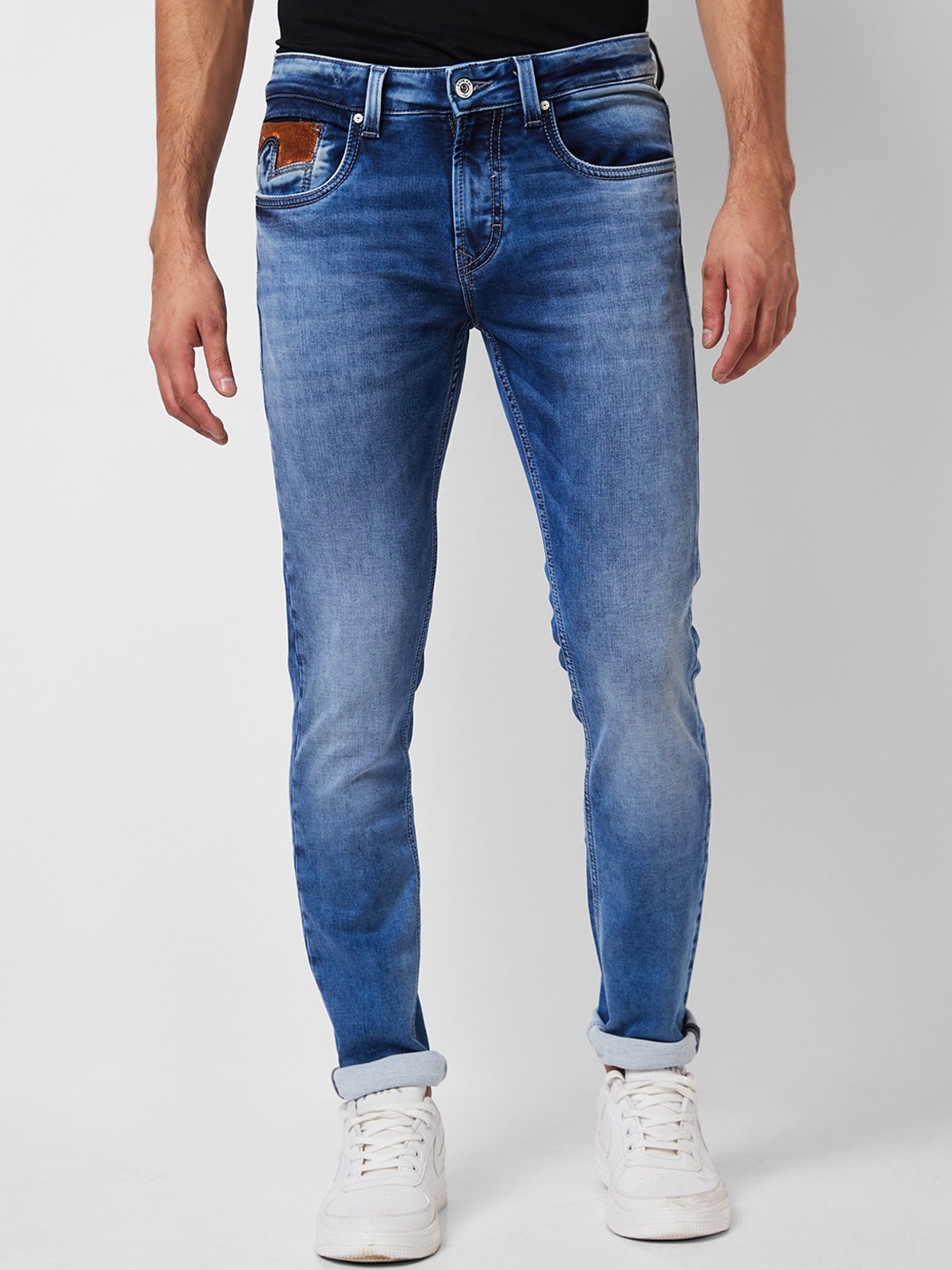 

SPYKAR Men Skinny Fit Low-Rise Clean Look Heavy Fade Cotton Jeans, Blue