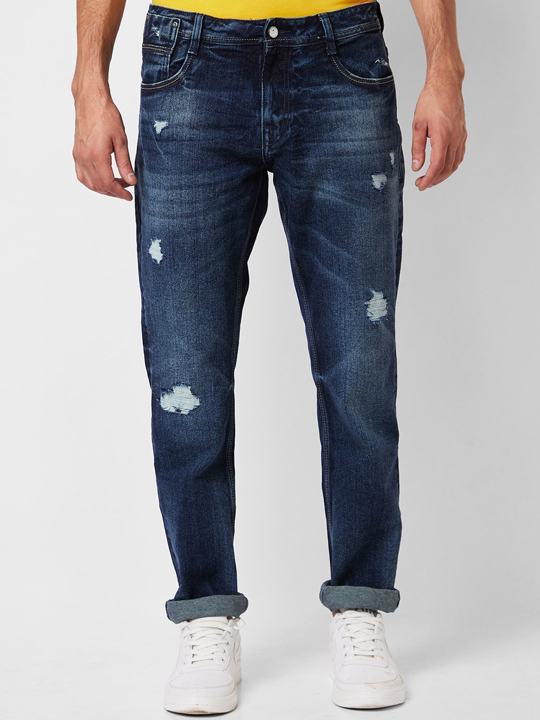 

SPYKAR Men Relaxed Fit Mildly Distressed Light Fade Stretchable Jeans, Blue