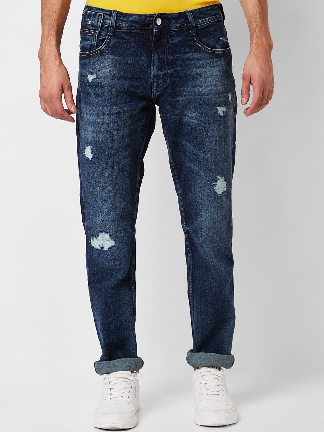 

SPYKAR Men Relaxed Fit Mildly Distressed Light Fade Stretchable Jeans, Blue