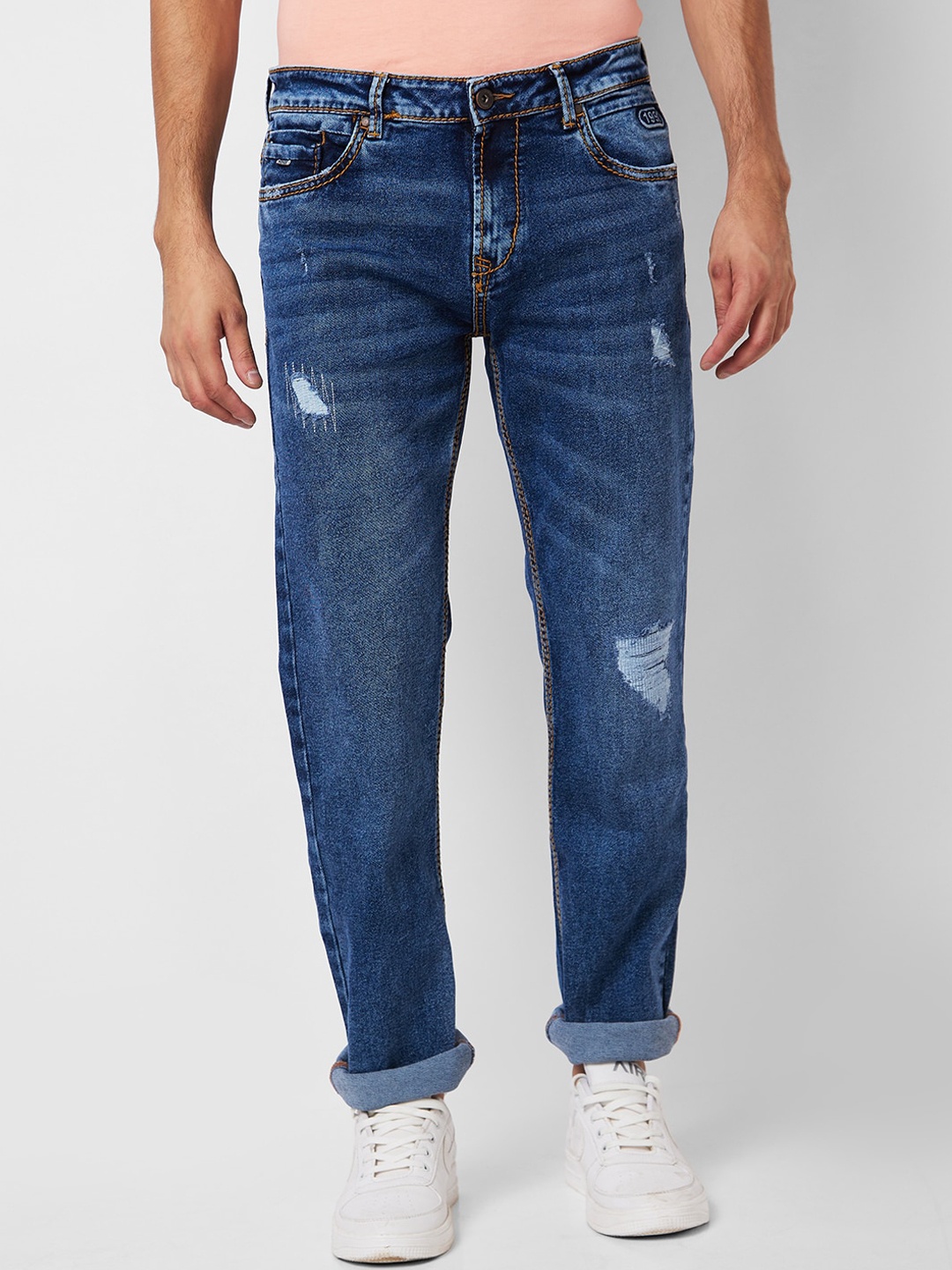 

SPYKAR Men Relaxed Fit Mildly Distressed Light Fade Cotton Jeans, Blue