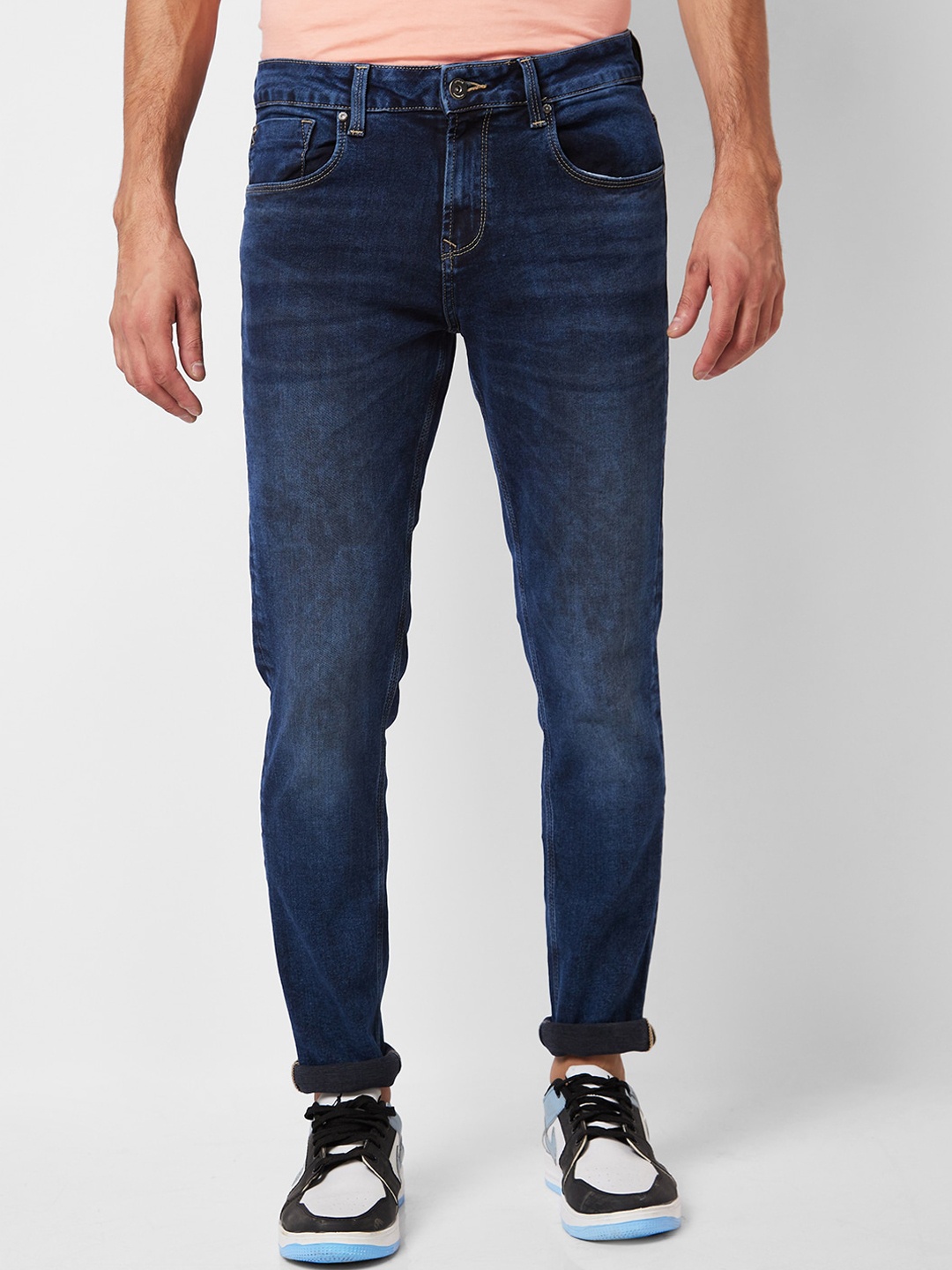 

SPYKAR Men Slim Fit Low Rise Heavy Fade Clean Look Stretchable Jeans, Blue