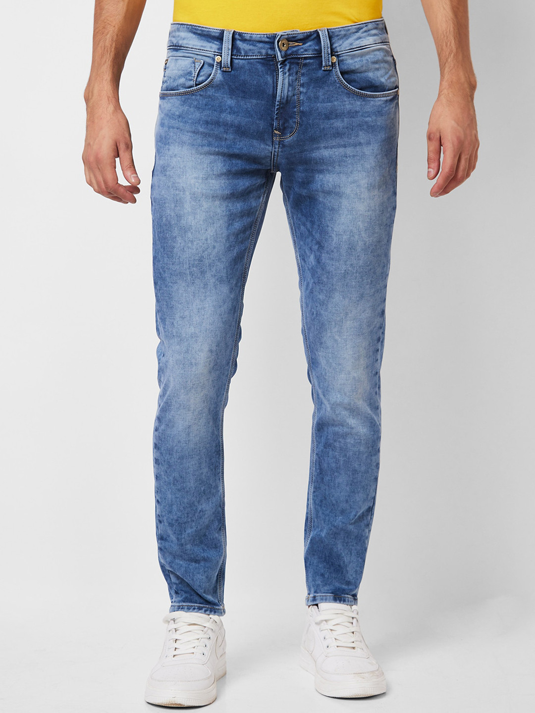 

SPYKAR Men Slim Fit Low Rise Heavy Fade Clean Look Stretchable Jeans, Blue