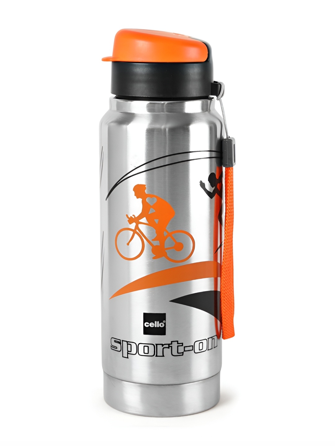 

Cello Orange & Silver-Toned Single Stainless Steel Printed Water Bottle