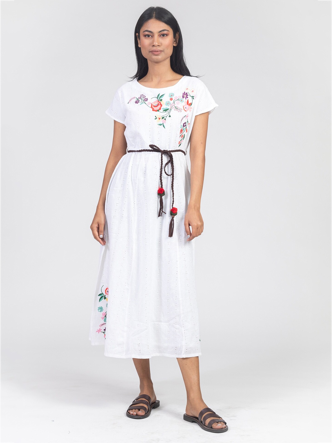 

KASYA Floral Print Formal Fit & Flare Midi Dress, White