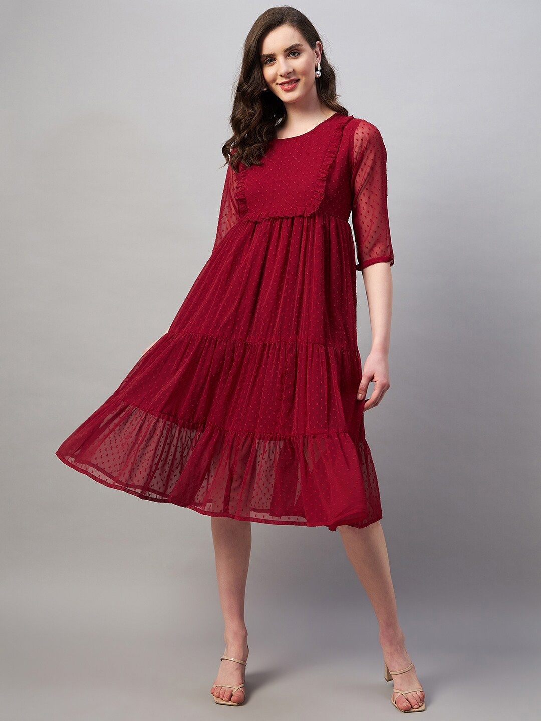 

Azira Round Neck Georgette Empire Midi Dress, Red