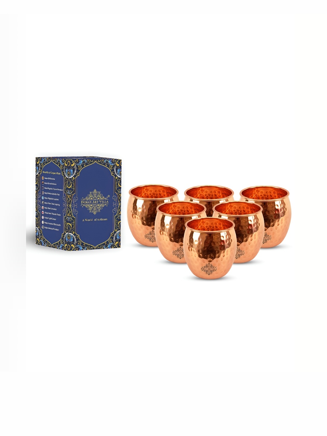 

INDIAN ART VILLA Brown 6 Pieces Copper Water Or Juice Glasses 590ml Each