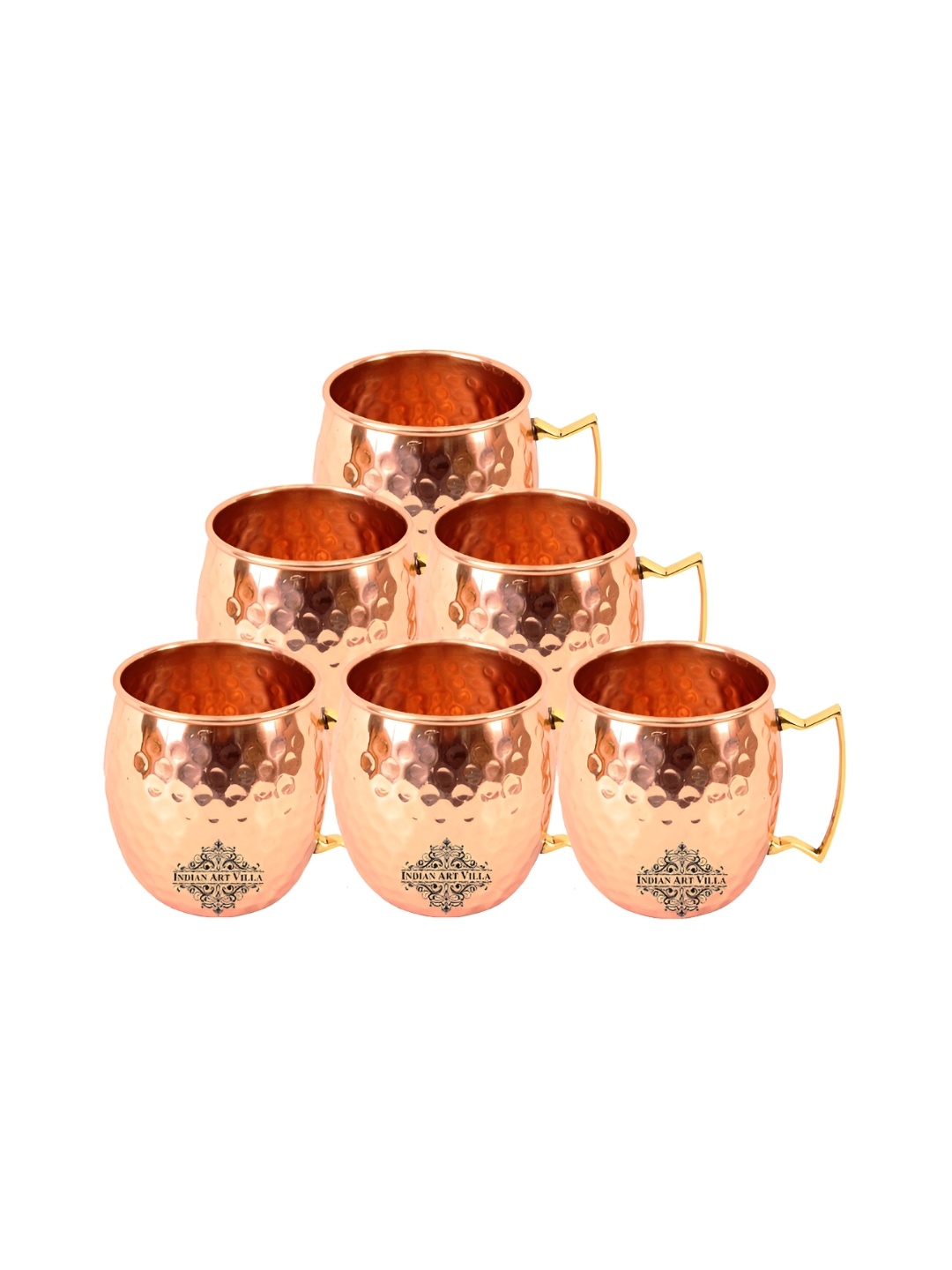 

INDIAN ART VILLA Brown 6 Pieces Copper Textured Mugs