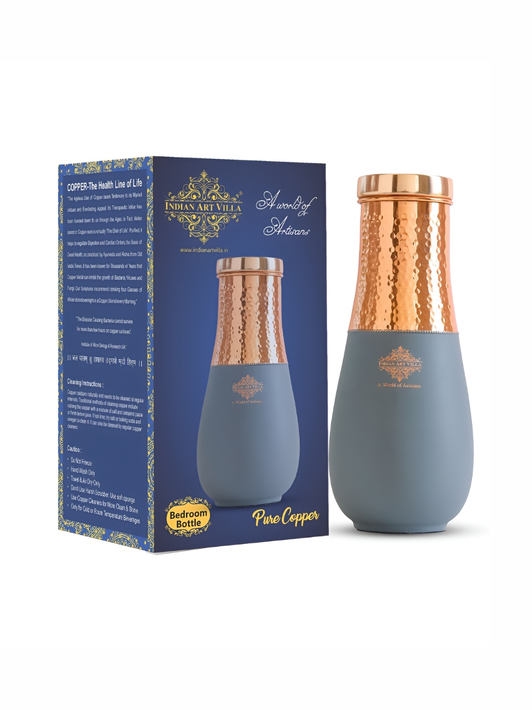 

INDIAN ART VILLA Grey Copper Water Bottle