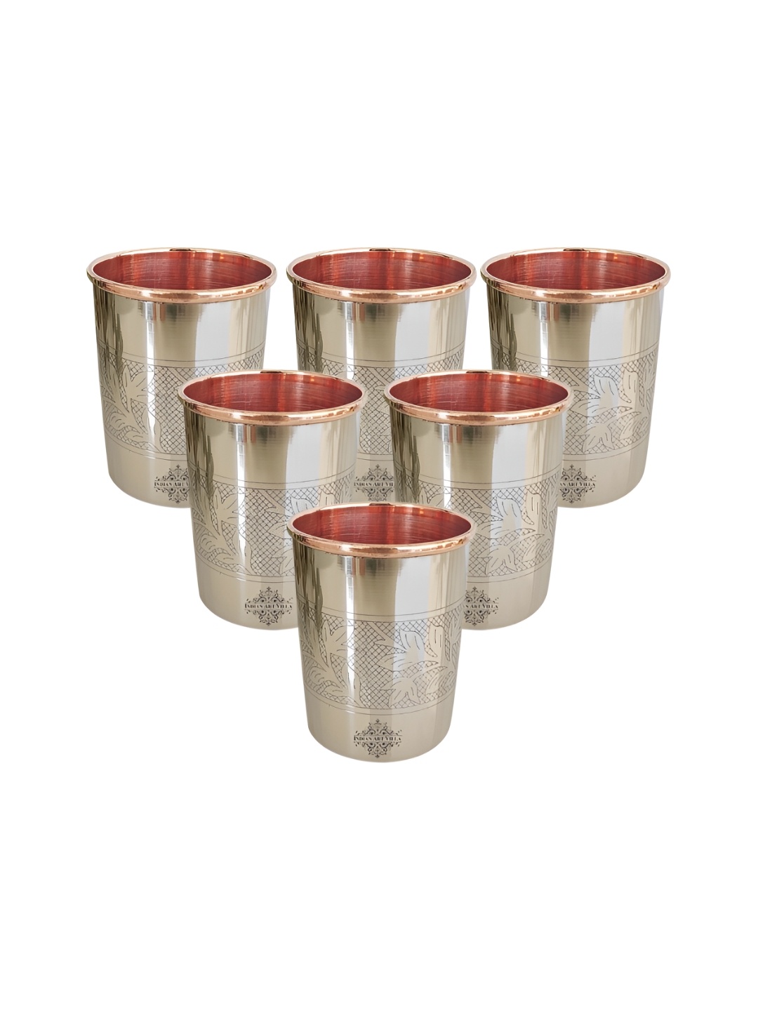 

INDIAN ART VILLA Brown & Silver Toned 6 Pieces Copper Water or Juice Glasses 250 ml