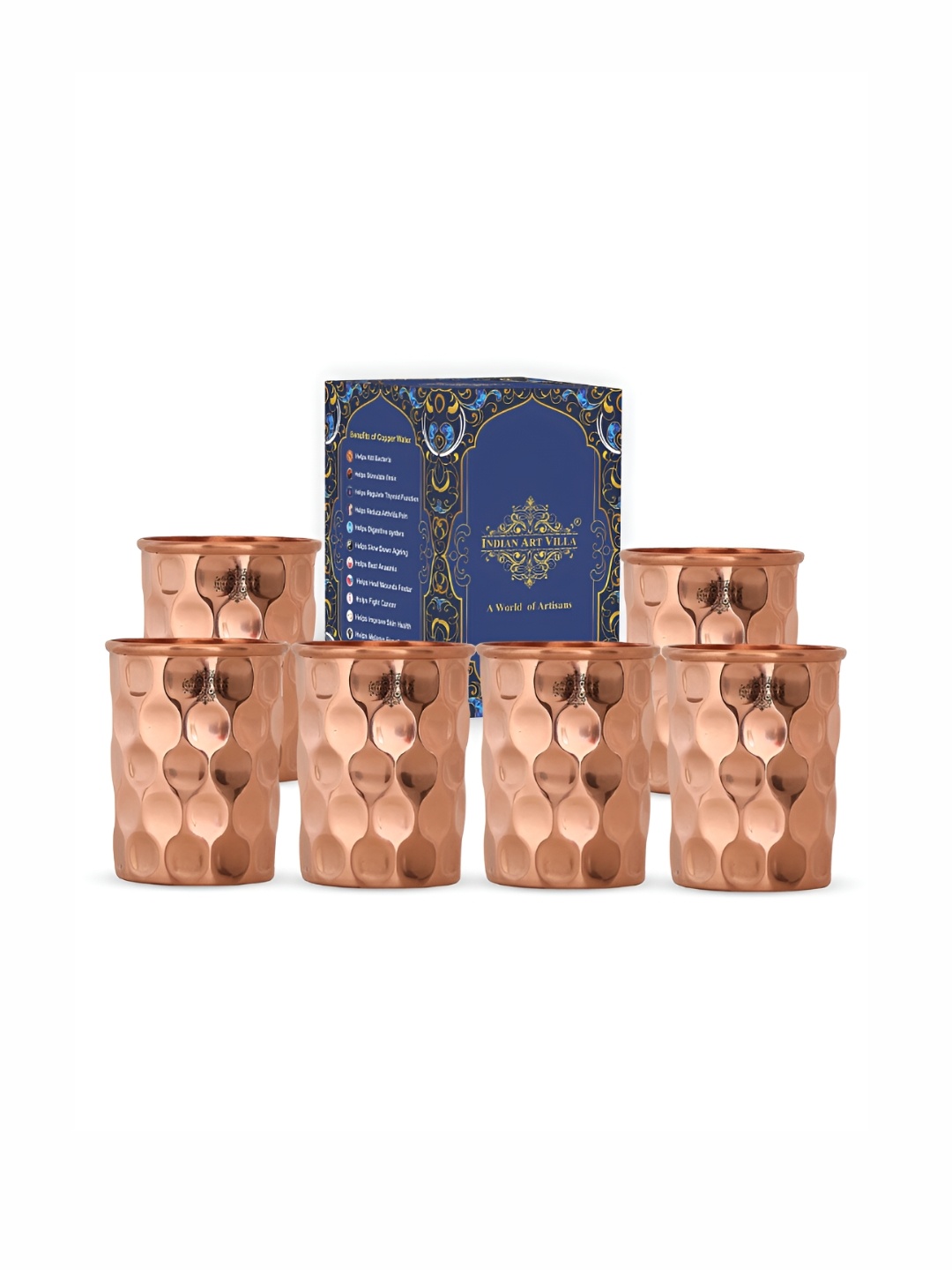 

INDIAN ART VILLA Brown 6 Copper Water Glass 300 ml