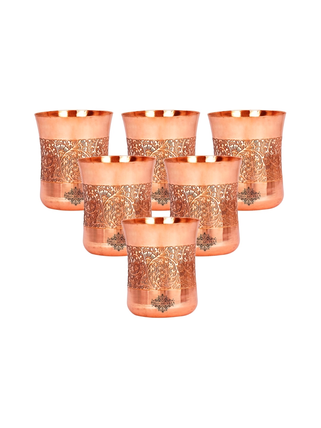 

INDIAN ART VILLA Brown 6 Pieces Copper Water Glass 300 ml
