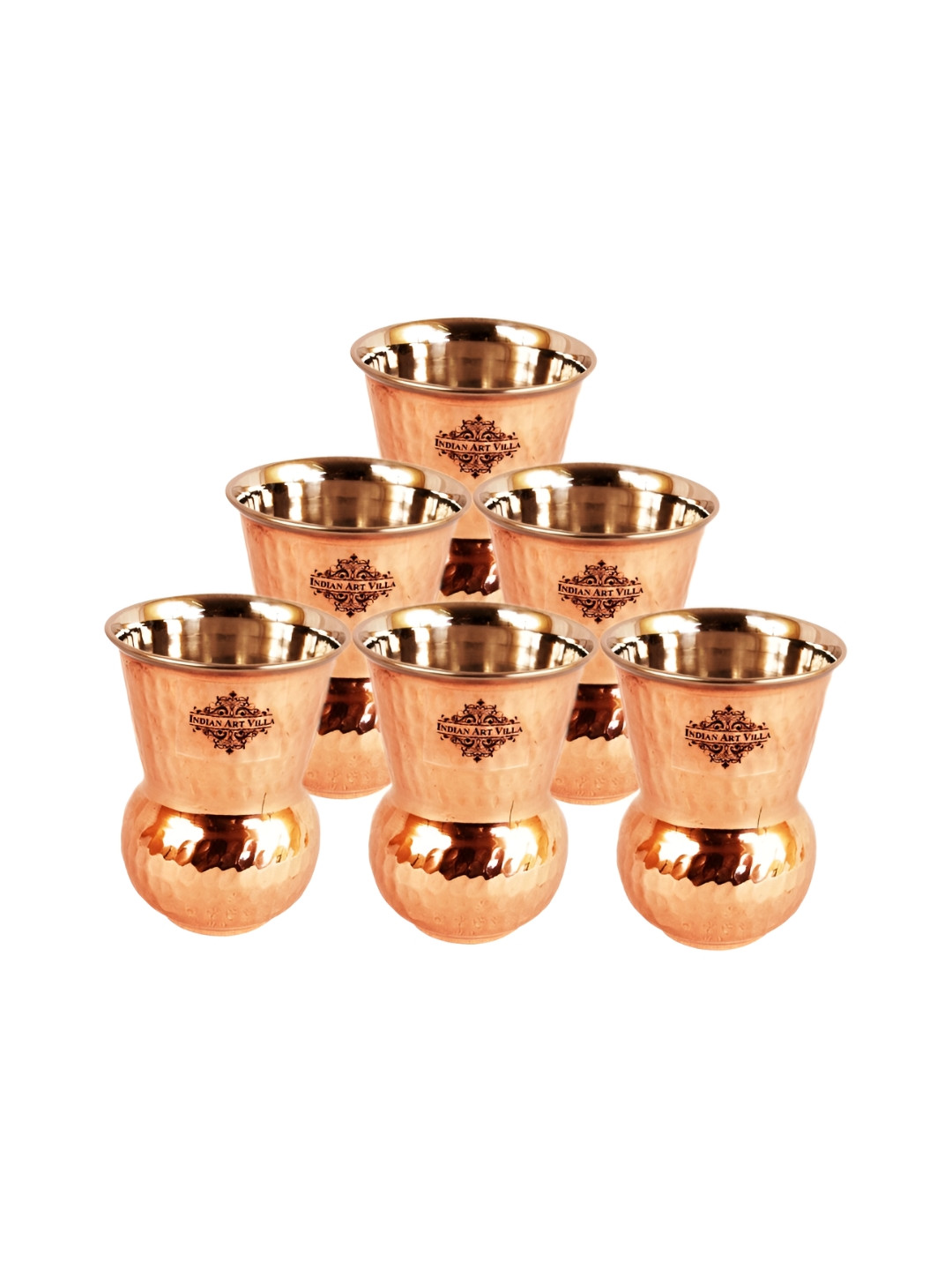 

INDIAN ART VILLA Brown 6 Pieces Copper Water or Juice Glasses 400 ml Each