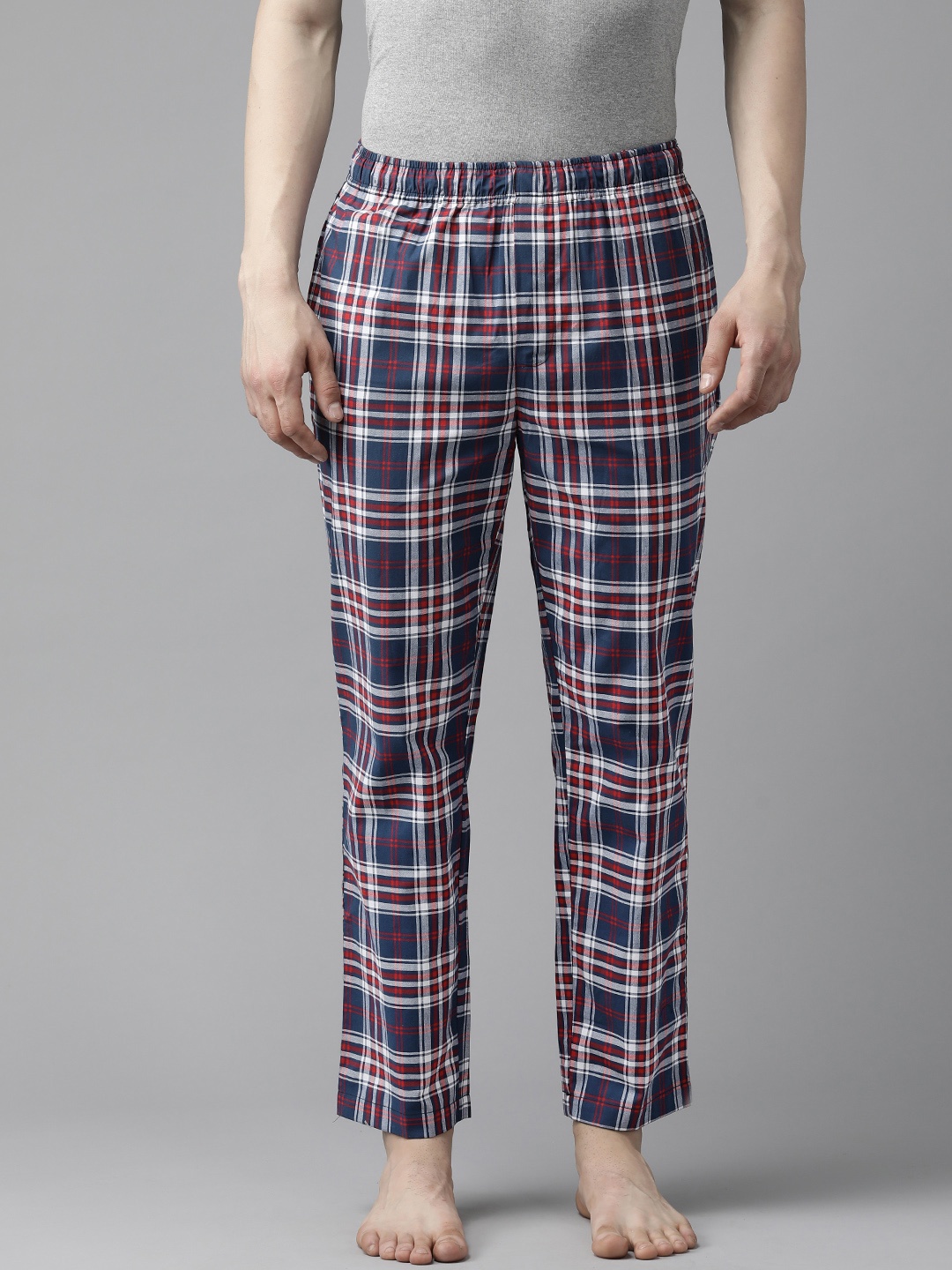 

English Checked Pure Cotton Lounge Pants, Navy blue