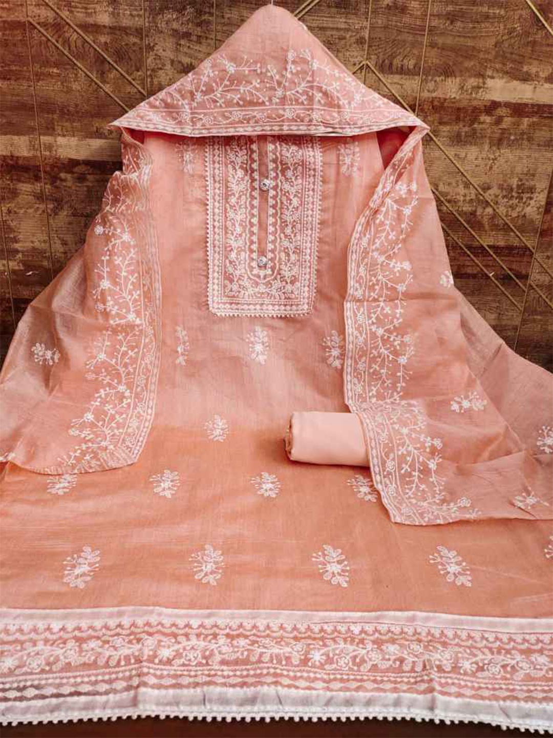 

faxofab Silk Chiffon Unstitched Dress Material, Peach