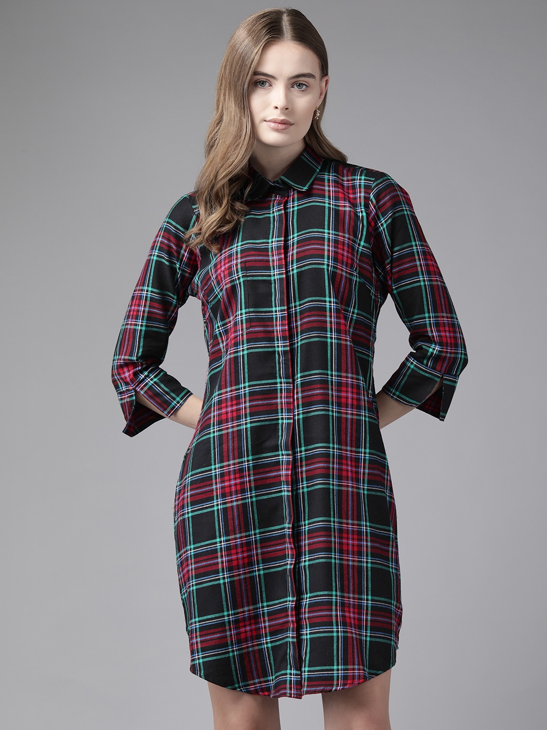 

English Navy Checked Cotton Shirt Dress, Navy blue