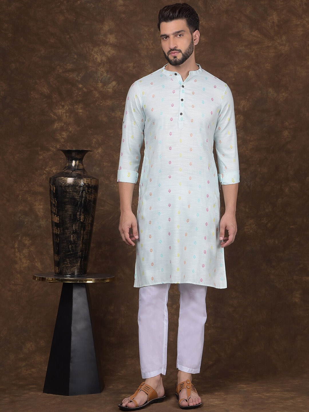 DEYANN Men Regular Kurta with Pyjamas, Blue